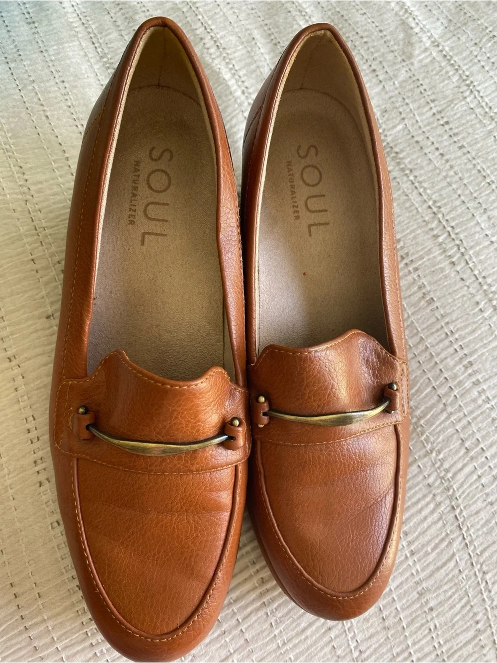 SOUL Naturalizer Cognac Leather Slip-On Loafers with Gold Accent